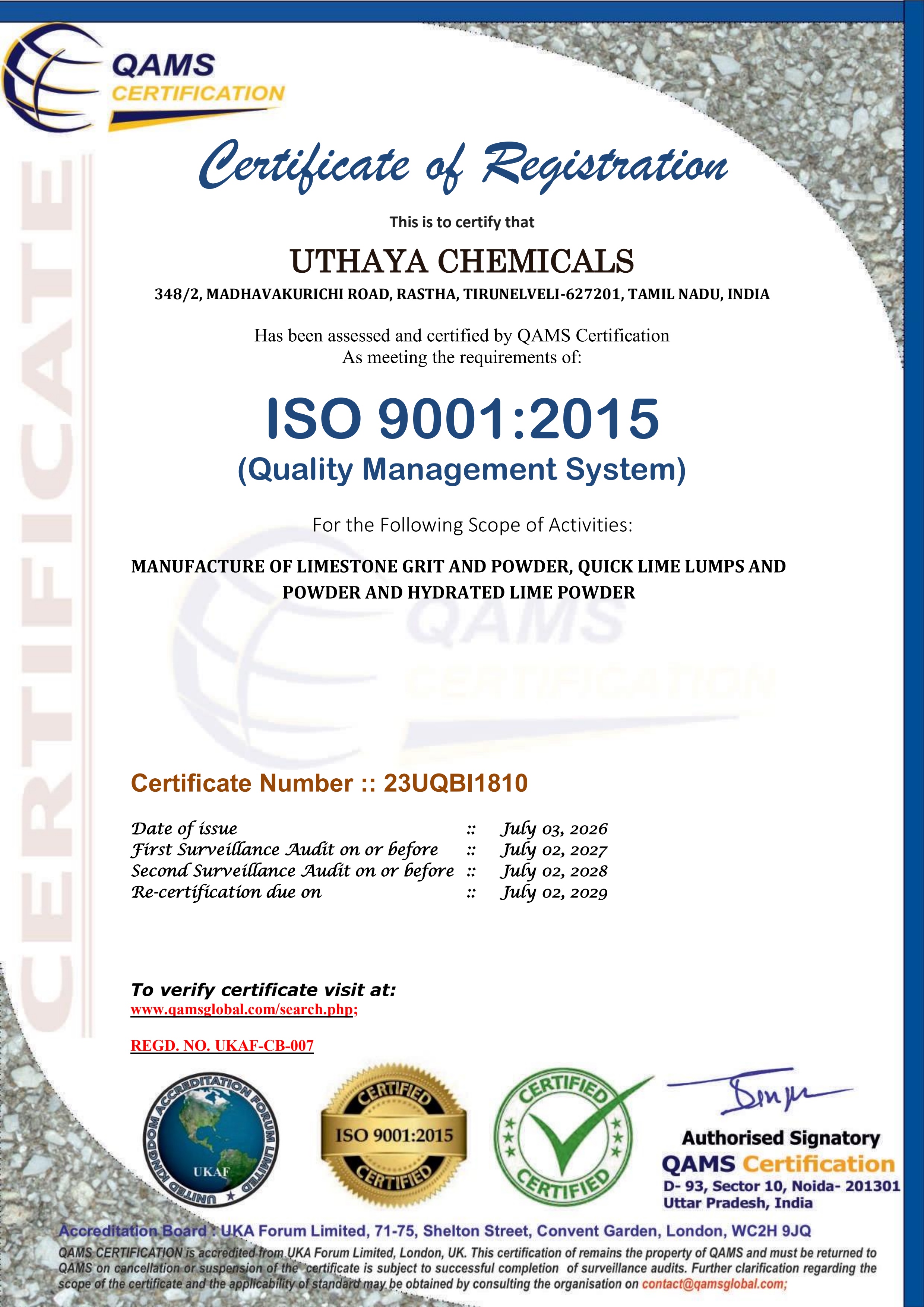 ISO 9001 Quality Management Certificate